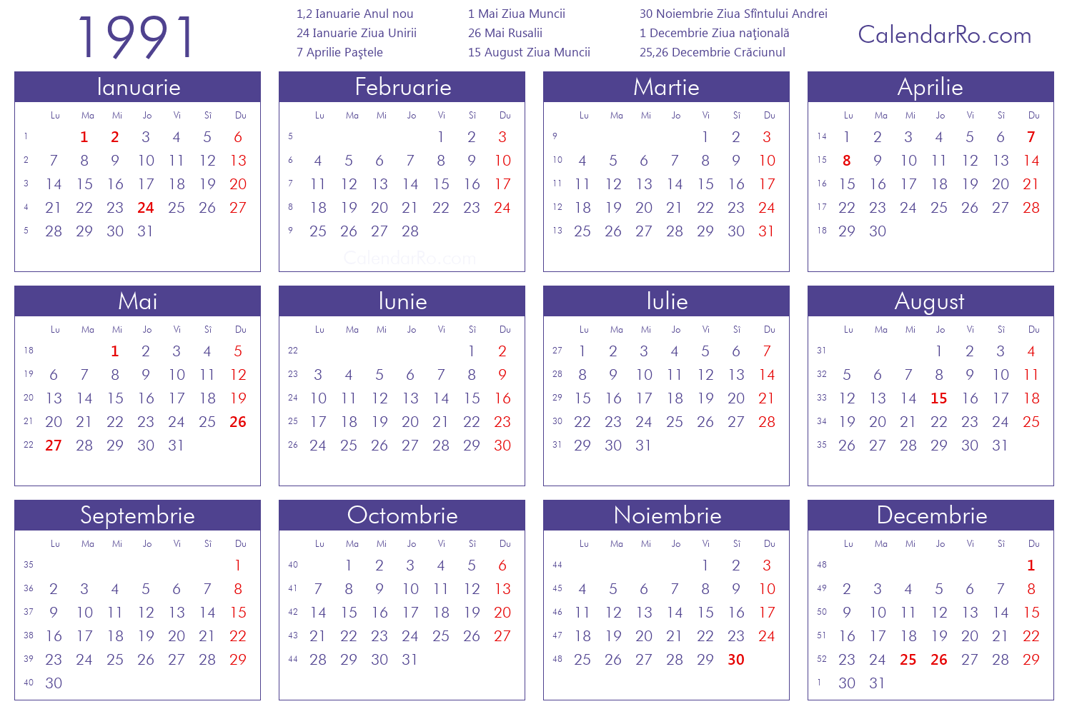 Calendar 1991