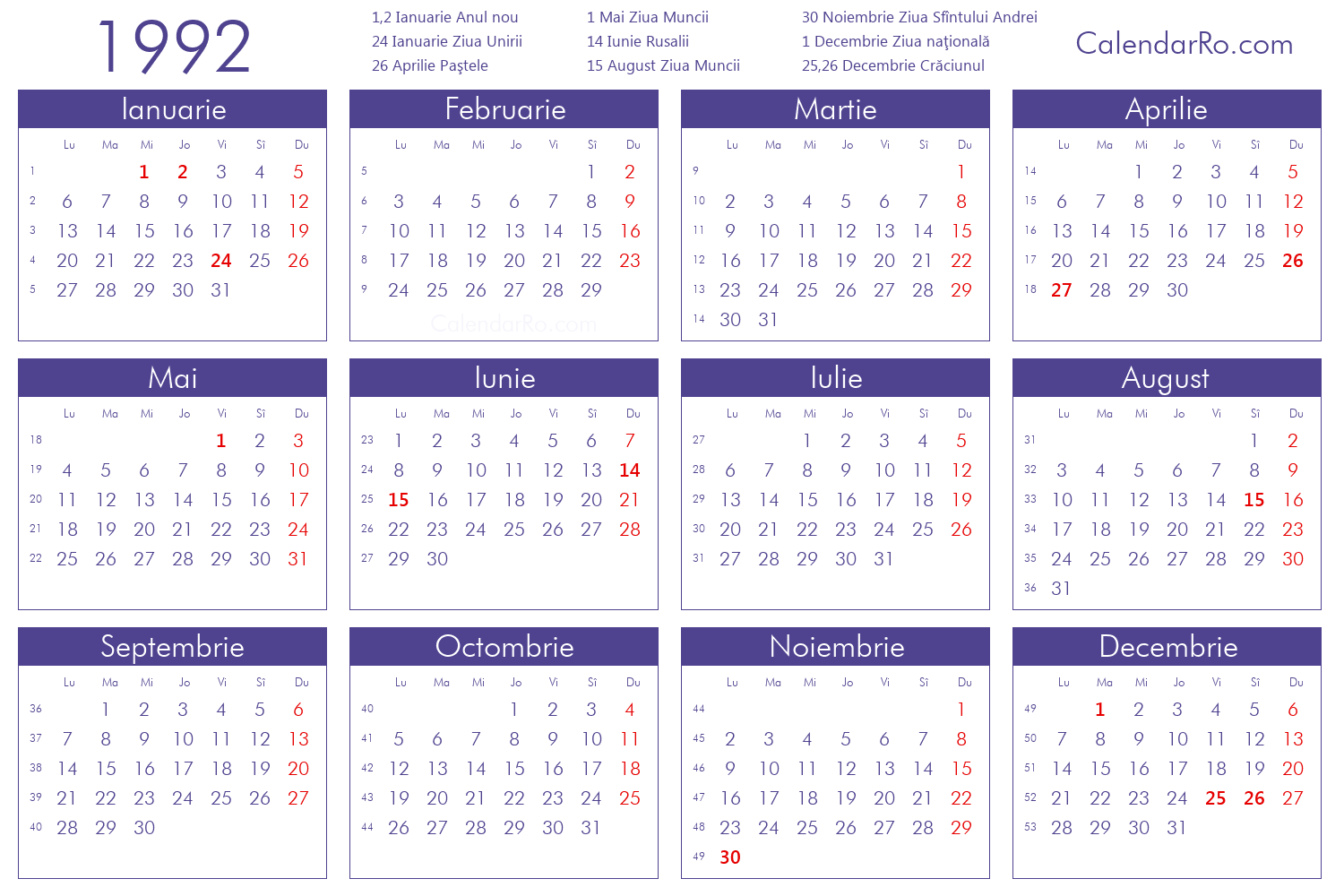 Calendar 1992