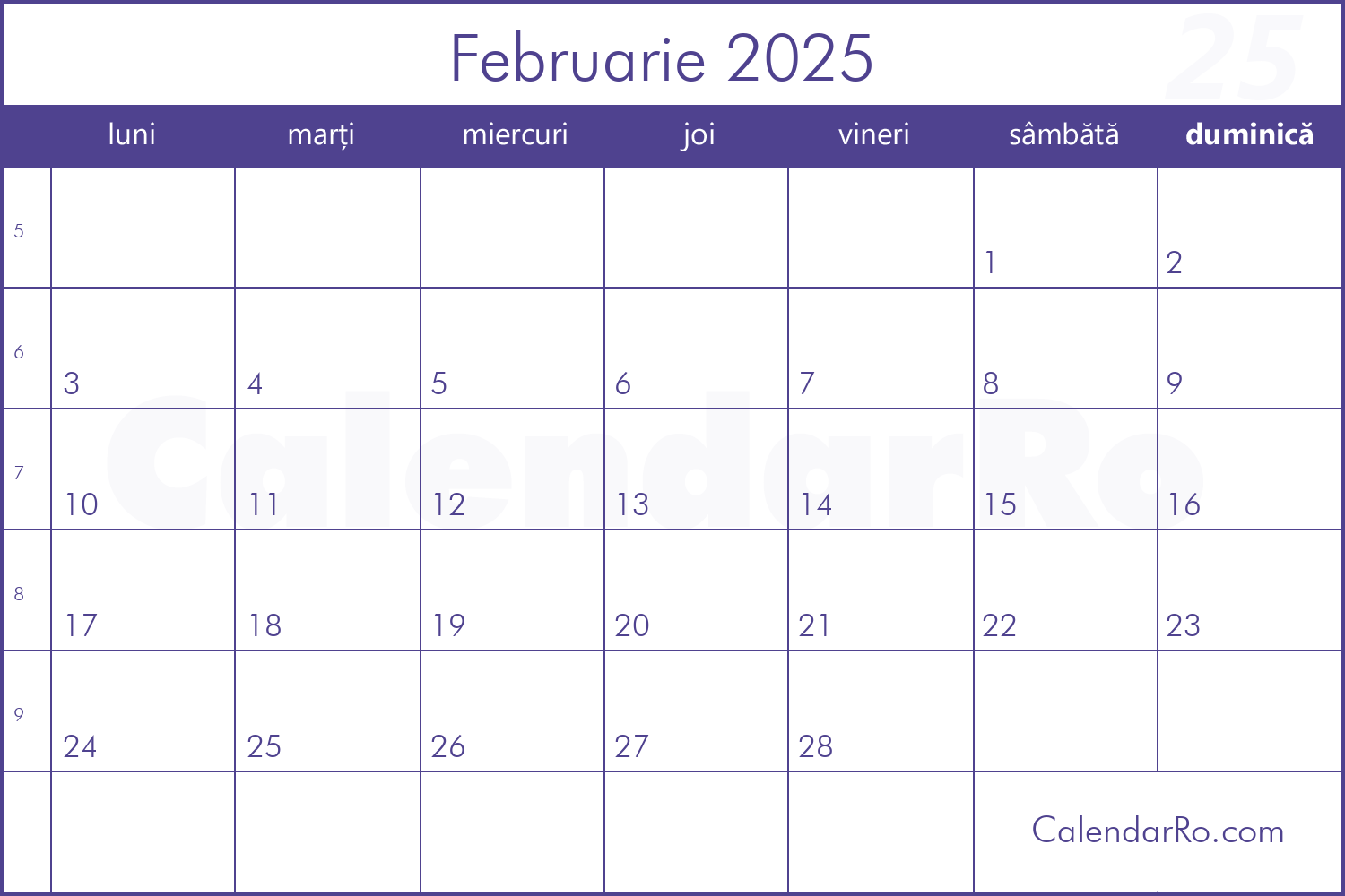 calendar-februarie-2025