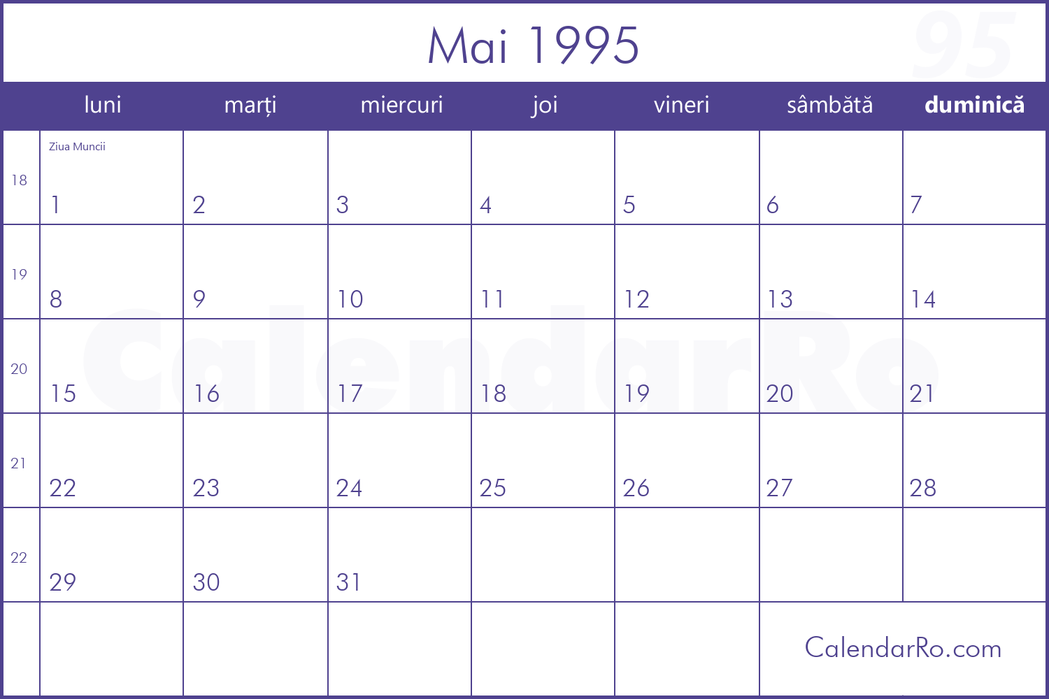 Calendar Mai 1995