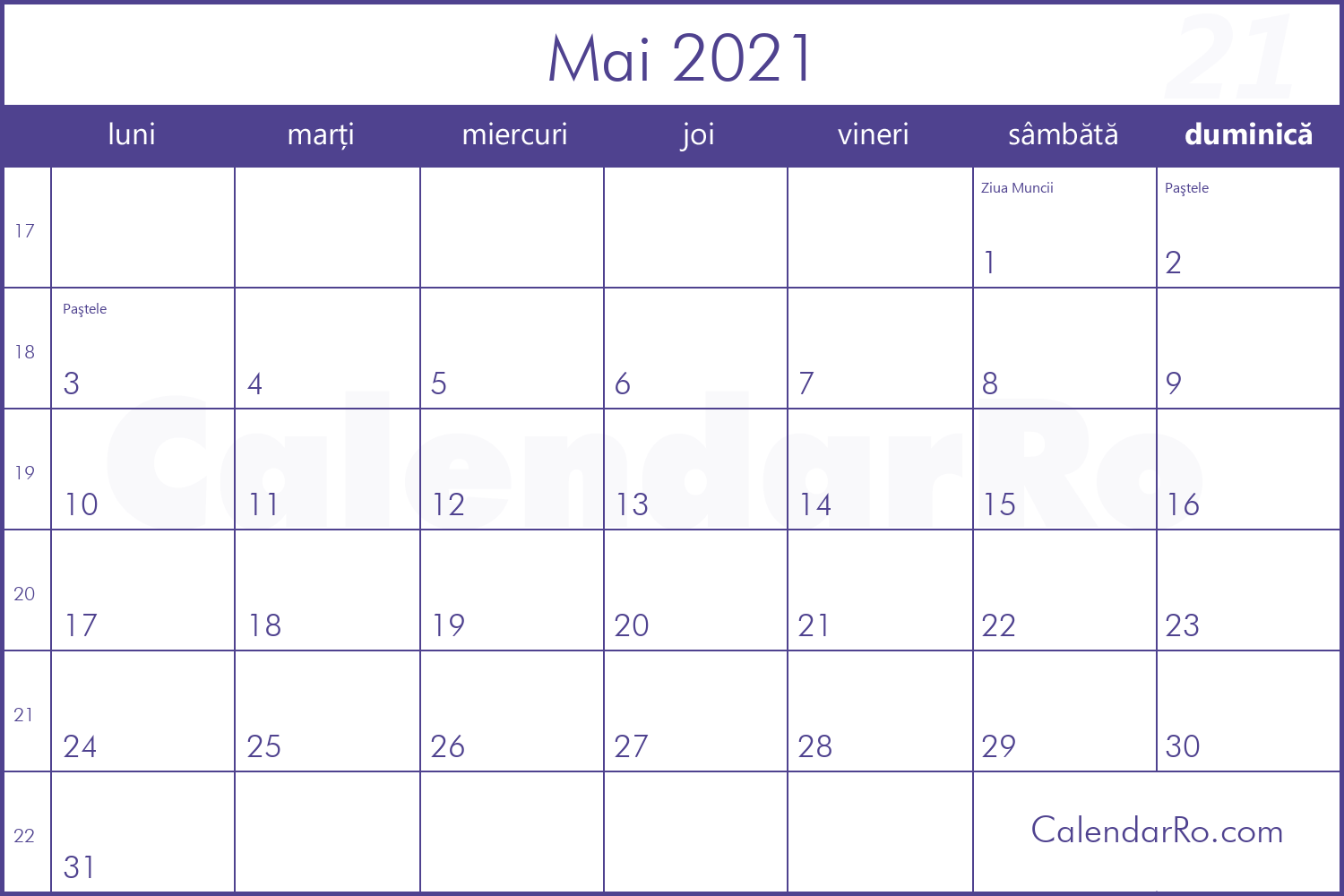 Calendar Mai 2021
